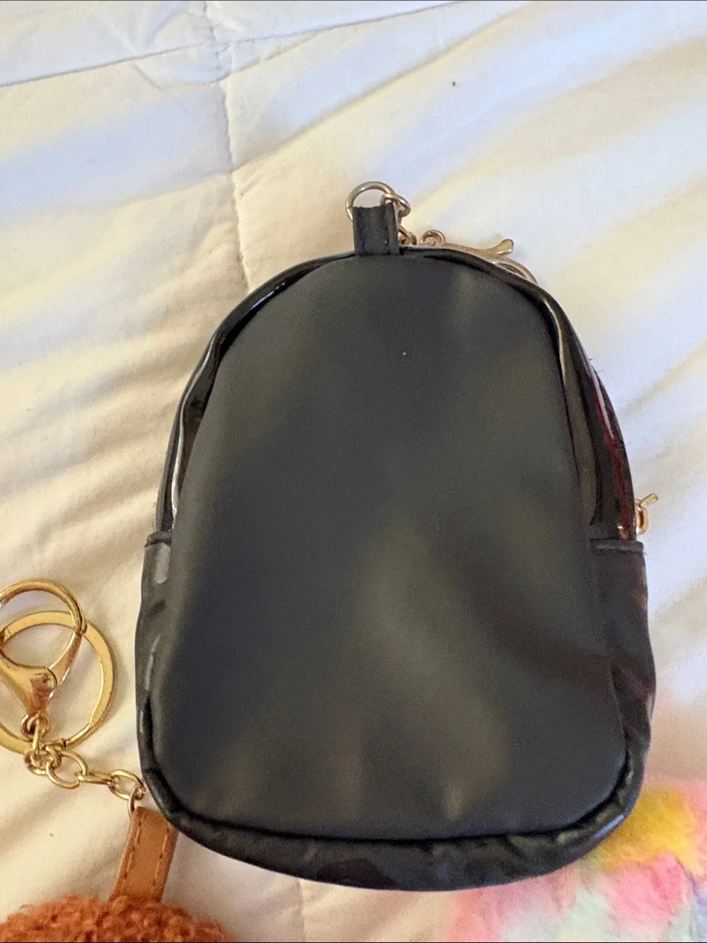 Justice Black Mini Backpack Coin Purse with Multicolor & Brown Plush Keychains